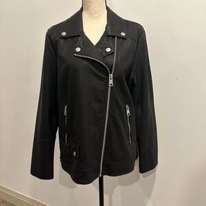 Michel Studio Collection faux  leather bomber biker jacket black SZ XL EUC